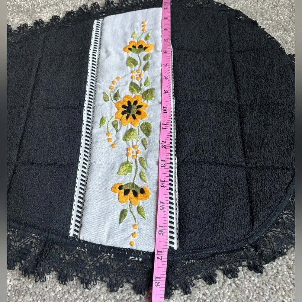 Black‎ Quilted Bathroom Set with Floral Embroidery
